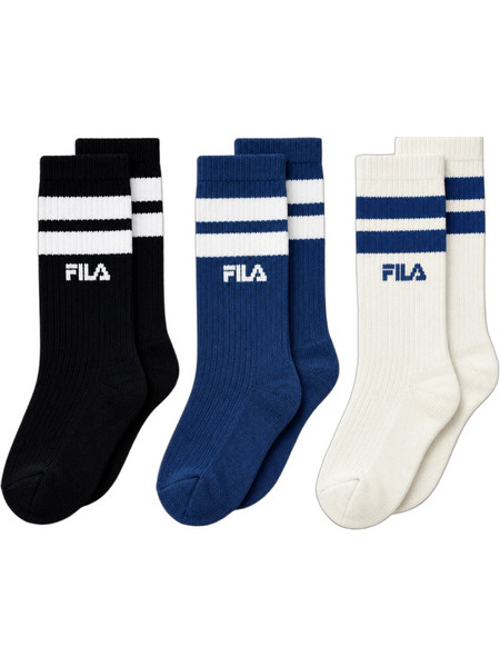 Fila Ανδρικές Κάλτσες Ψηλές με Σχέδια Μαύρες Navy Μπλε Λευκές 3Pack F9090-864