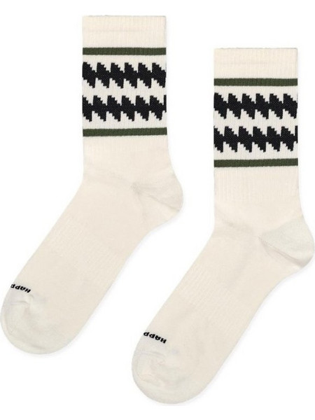 Happy Socks Zic Zac Ανδρικές Κάλτσες Ψηλές με Σχέδια Εκρού P006011
