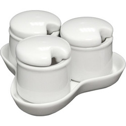 Σετ 3x150ml βαζάκια με δισκάκι πορσελάνης 150ml,για αλάτι-πιπερι-πάπρικα c50375