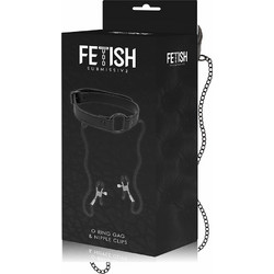 Fetish Submissive Ring Gag with Nipple Clamps