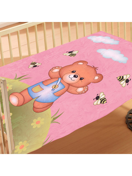 Dimcol Teddy Bear 02 Κουβέρτα Κούνιας Βελουτέ 110x140 Ροζ