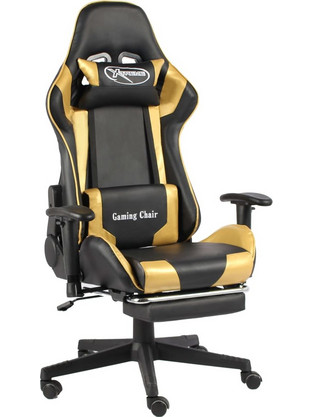 vidaXL Καρέκλα Gaming Δερματίνης με Ρυθμιζόμενα Μπράτσα και Υποπόδιο Μαύρη Χρυσή 20498