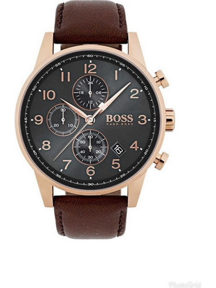 Hugo Boss Navigator Ανδρικό Ρολόι Χρονογράφος με Καφέ Δερμάτινο Λουράκι 1513496