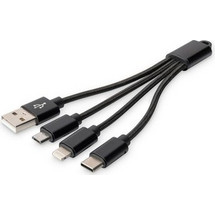 Digitus 3-In-1 Charger Cable, USB Type-A/Lightning/Micro USB/Type-C, 0.15m, Black (DB-300160-002-S)