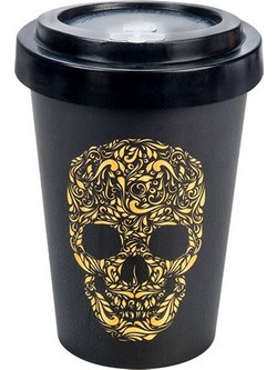 Well Ποτήρι Bamboo με Καπάκι Skull Black 400ml