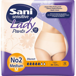 Sani Sensitive Lady Pants Discreet No2 Medium Πάνες Βρακάκι Ακράτειας 5 Σταγόνες 12τμχ
