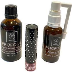 Apivita Propolis BIO Βιολογικό Spray 30ml + Propolis Βιολογικό Διάλυμα Πρόπολης 50ml + Lip Care Stick Black Currant 4.4gr