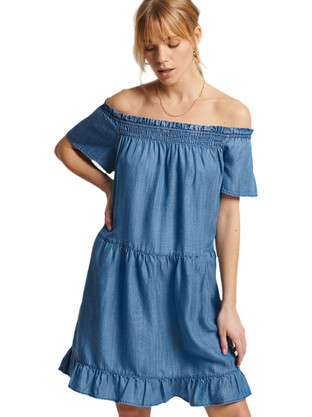 Superdry Ovin Mini Καλοκαιρινό Καθημερινό Φόρεμα Τζιν Μπλε W8011039A-QQL