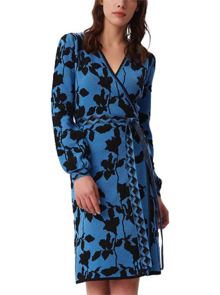 Diane Von Furstenberg Bessina Midi Καθημερινό Φόρεμα Κρουαζέ Πετρόλ DVFDR3Q004MNFSB-B2370