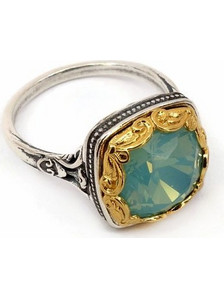 Byzantine Ring with Blue Opal Colored Swarovski Crystal Sterling Silver 925 Gold Plated
