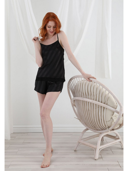 Πιτζάμα γυναικεία Sevim με σορτσάκι σατέν Dream In Stripes 13091-Μαύρο