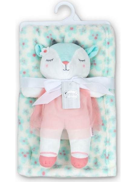 Mama Natura Dy Serafino Κουβέρτα Αγκαλιάς Fleece + Πανάκι Παρηγοριάς 76x91 Λευκή Τιρκουάζ
