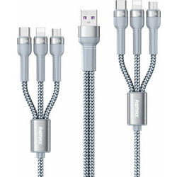 Remax RC-124 Braided USB to micro USB / Type-C / Lightning Cable Ασημί 1m
