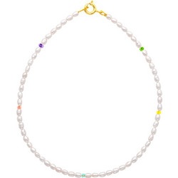 Βραχιόλι για το πόδι με λευκά μαργαριτάρια, multi color crystal και ασημένιο 925 επιχρυσωμένο κούμπωμα - L124418
