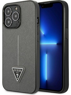 Guess Saffiano Triangle Logo Back Cover Silver (iPhone 14 Pro Max)
