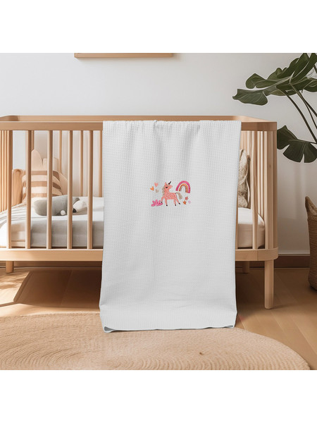 Adam Home Unicorn Κουβέρτα Κούνιας Πικέ 110x140 Λευκή