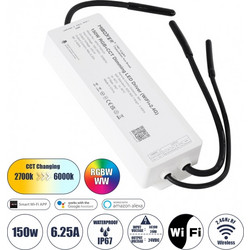 GloboStar 71440 WP5-P150V24 Mi-BOXER DC Smart Wifi & RF 2.4Ghz & Push Dimming Power Supply Τροφοδοτικό SELV & Controller / Dimmer All in One 5 Καναλιών AC100-240V σε DC 24V 5 x 1.25A 30W - Max 6.25A 1