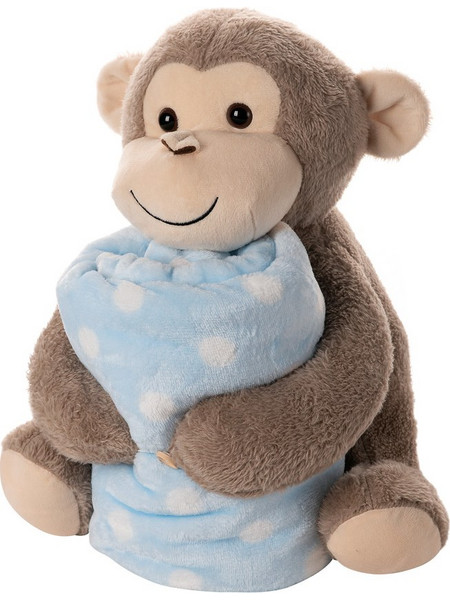 Silk Fashion Monkey Brown Κουβέρτα Αγκαλιάς Βελουτέ με Λούτρινο 80x120 Γαλάζια