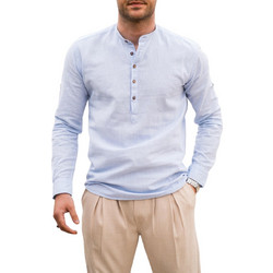Ben Tailor Komo Ανδρικό Πουκάμισο Λινό Μακρυμάνικο Slim Fit με Mao Γιακά Γαλάζιο