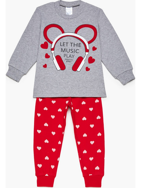 Pretty Baby Music Play Παιδική Πιτζάμα Βαμβακερή Χειμωνιάτικη Κόκκινη Γκρι 69181