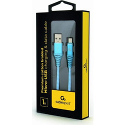 Data Cable Cablexpert USB 2.0 to Micro USB 1m Cotton Braided Turquoise
