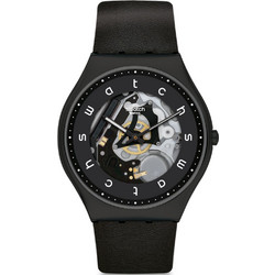 Swatch White Side Ανδρικό Ρολόι με Μαύρο Δερμάτινο Λουράκι SS07B101