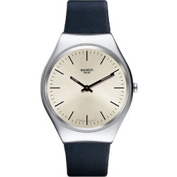 Swatch Skinazul Ανδρικό Ρολόι με Μαύρο Δερμάτινο Λουράκι SYXS115