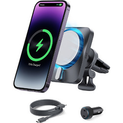 ESR - Car Holder with Wireless Charger CryoBoost (2B513) - with Cable, Car Charger, MagSafe, Apple MFi - Silver