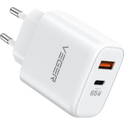 Veger TC650 Φορτιστής Χωρίς Καλώδιο με Θύρα USB-A & USB-C 65W Power Delivery & Quick Charge 3.0 White