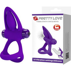 Pretty Love Shaft & Testicles Ring Ελαστικό Δαχτυλίδι Πέους Σιλικόνης με Δόνηση Μωβ
