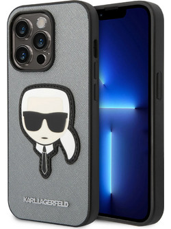 Karl Lagerfeld Saffiano With Karl Head Patch Back Cover Silver (iPhone 14 Pro)