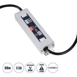 GLOBOSTAR LUMISPLASH 60962 Τροφοδοτικό/Μετασχηματιστής Class II SELV 60W 2.5A DC 24V Αδιάβροχο IP68 - AC 220-240V σε DC 24V - Μ15 x Π3.5 x Υ2cm