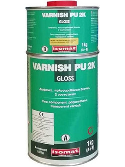 Isomat Varnish-Pu 2K (A+B) Βερνίκι Επιφάνειας Μετάλλου Ξύλου Κονιαμάτων Διαλύτου Gloss 1kg
