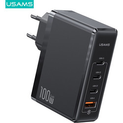 Usams T50 Φορτιστής Χωρίς Καλώδιο με Θύρα USB-A & 3 Θύρες USB-C 100W Quick Charge 3.0 Black