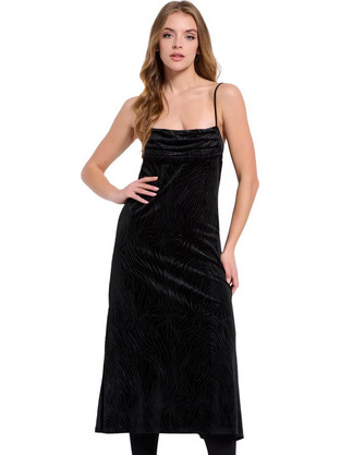 Funky Buddha Midi Φόρεμα για Γάμο / Βάπτιση Ντραπέ Βελούδινο Μαύρο FBL008-400-13