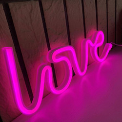 LED Επιτοίχιο Διακοσμητικό Φωτιστικό Neon με Τροφοδοσία USB - Μπαταρίες Love Ροζ