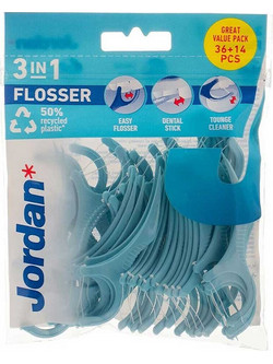 Jordan 3 in 1 Flosser Blue Οδοντικό Νήμα με Λαβή 50τμχ