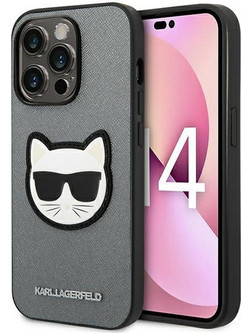 Karl Lagerfeld Saffiano Choupette Head Patch Back Cover Silver (iPhone 14 Pro Max)