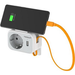 Πρίζα Ρεύματος 3 IN 1 Tessan Schuko, USB,Type-C καλώδιο 15cm TS-332-DE