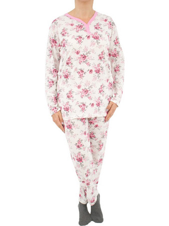 Γυναικεία Plus Size πυτζάμα roses εκρού-ροζ W25