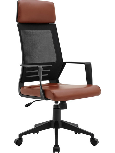 Woodwell BF2500 Καρέκλα Γραφείου με Προσκέφαλο Στήριξη Μέσης και Ανάκλιση Καφέ EO607,3