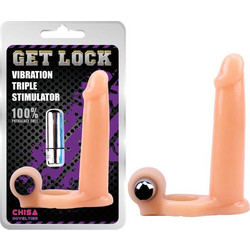 Chisa Novelties Get Lock Triple Κάλυμμα Επιμήκυνσης Πέους με Δόνηση 15.5cm Flesh