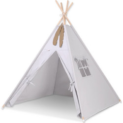 Bobono Teepee Tent & Decorative Feathers Grey