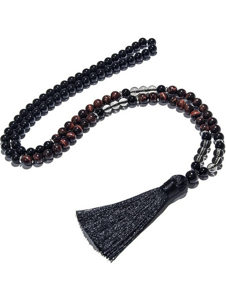 Set Βραχιόλι & Mala Διαλογισμού από 108 λίθους Μάτι της Τίγρης, Χαλαζία και Μαύρου Όνυχα
