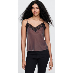 Καφέ Ανακυκλωμένο Velvet Lace-Trim Αμάνικο Τοπ plymouth rock brown
