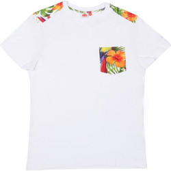 SUNDEK T-SHIRT ΛΕΥΚΟ ΚΟΝΤΟΜΑΝΙΚΟ ΜΕ ΛΑΙΜΟΚΟΨΗ ΚΑΙ ΤΣΕΠΗ ΣΤΟ ΣΤΗΘΟΣ ΜΕ ΣΧΕΔΙΟ ΚΑΝΟΝΙΚΗ SLIM FIT