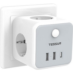 Πολύπριζο Powercube 3 Θέσεων Tessan (3σούκο & 2Usb & 1Type-C) Λευκό