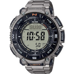 Casio Pro Trek Ψηφιακό Ανδρικό Ρολόι Χρονογράφος Solar με Ασημί Μεταλλικό Μπρασελέ PRG-340T-7ER