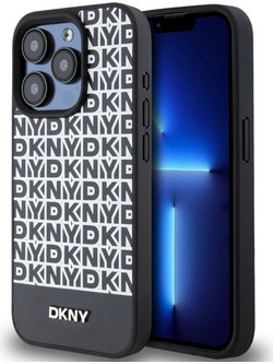 DKNY PU Leather Repeat Pattern Bottom Stripe MagSafe Case για iPhone 13 Pro Max - Μαύρο
