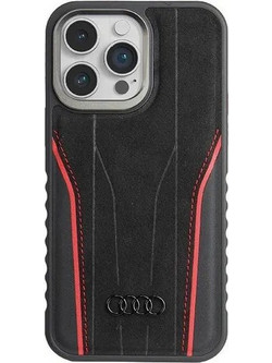 Audi Genuine Leather case with MagSafe for iPhone 14 Pro Max - black and red - (AUDI000129-0)